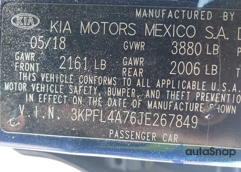 2018 Kia Forte S from USA, damaged, VIN 3KPFL4A76JE267849